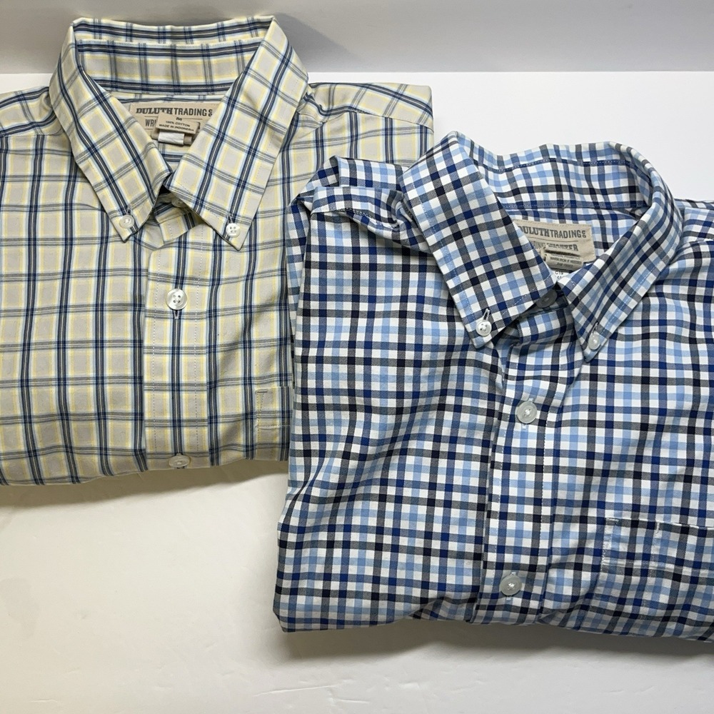 Duluth Trading Mens Plaid‎ Shirt Button Up M Wrinkle Fighter Preppy LOT of 2